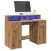 VidaXL Desk with LED Lights Artisan Oak Engineered Wood, Work Desk, Study Desk, Home Office Desk, 3309419