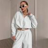 Womens 2-Piece Tracksuit Solid Color Long Sleeve Zip Up Top Elastic Waist Pants Casual Sportswear