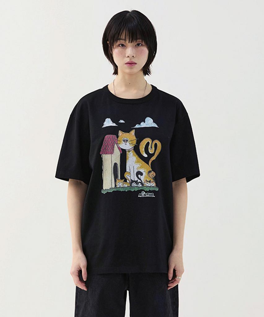 Mimdeowodeulobeu Burureu X Mimde Orange Cat T-Shirt_Black
