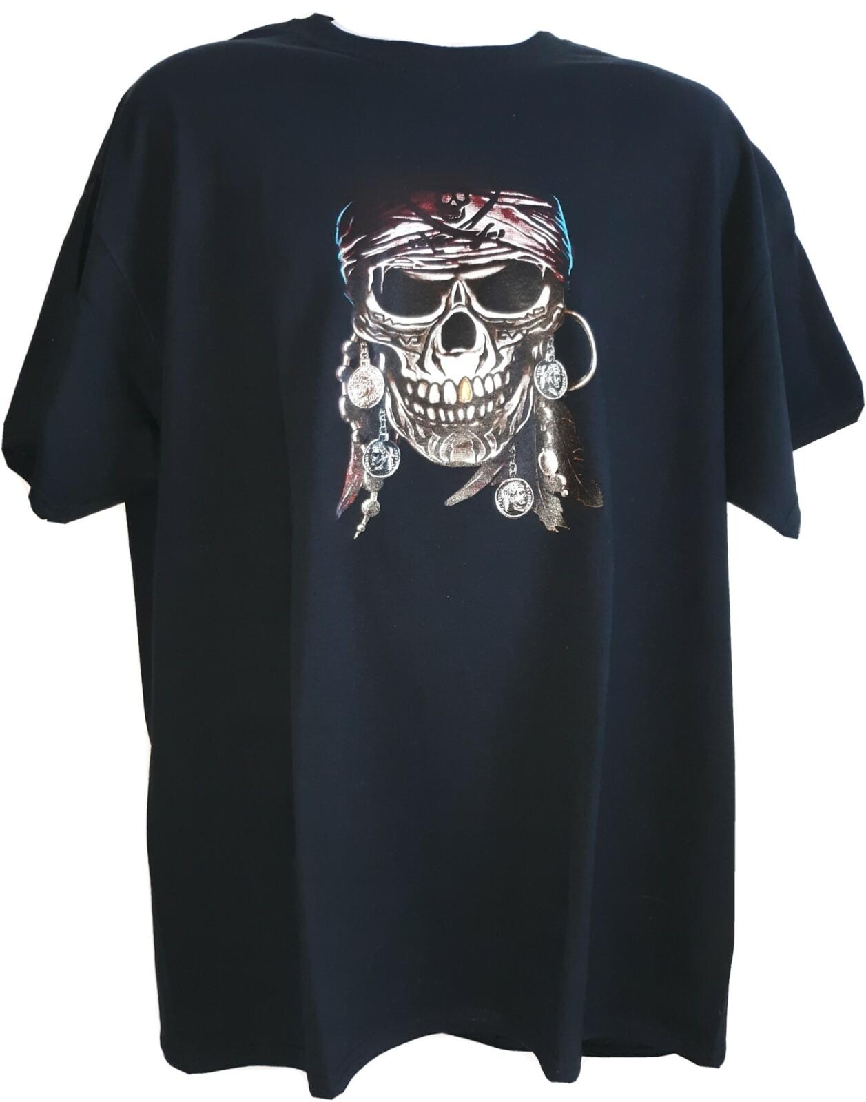 Pirate Skull With Bandanna T-Shirt Black Tee Gift Apparel Biker S