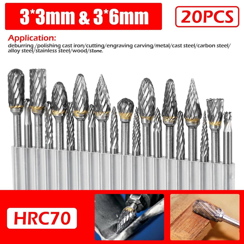 20pcs Tungsten Steel Carbide Burr Grinder Head Die Grinder Rotary Drill Bits