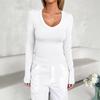 Women's Fashion Long Sleeve Solid Color Basic Pullover U Neck Top