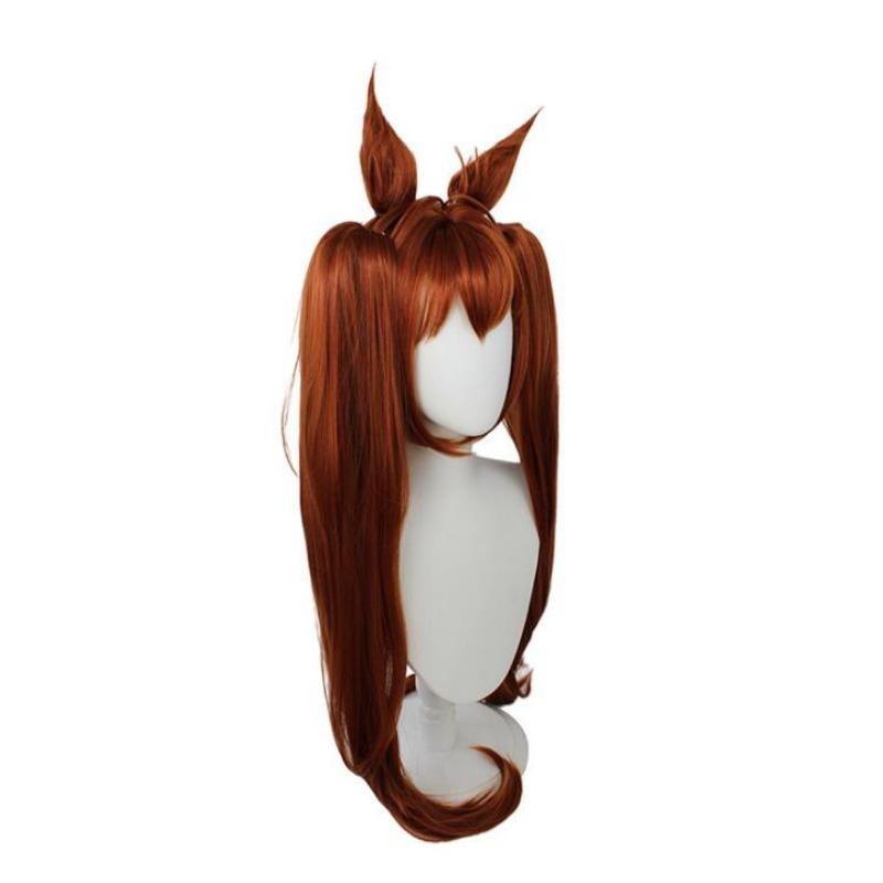 90 cm Uma Musume Pretty Derby Daiwa Scarlet Perucă Cosplay Portocaliu Roșu Perucă cu breton Coada de cal Urechi Păr sintetic rezistent la căldură