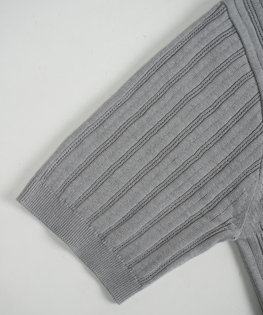BIRBANTE Summer Washable Ribbed Henley Neck Knit - Light Gray