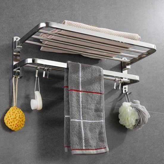 Towel Rack Foldable Towel Shelf with Movable Hooks Rustproof Wall