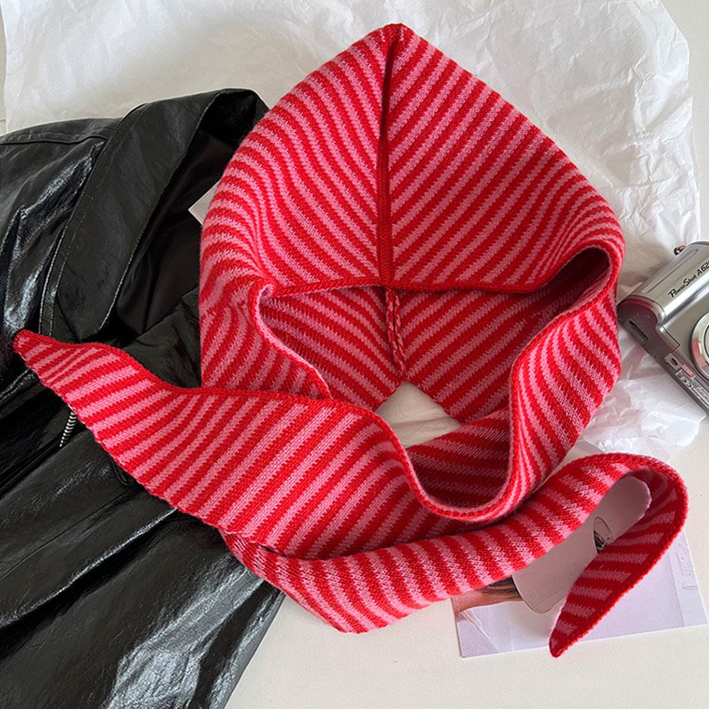 Winter Knitted Hat With Scarf Women Korean Striped Scarf Hat Fashion Shawl Neck Wool Knit Hat Multi-functional Hooded Scarf