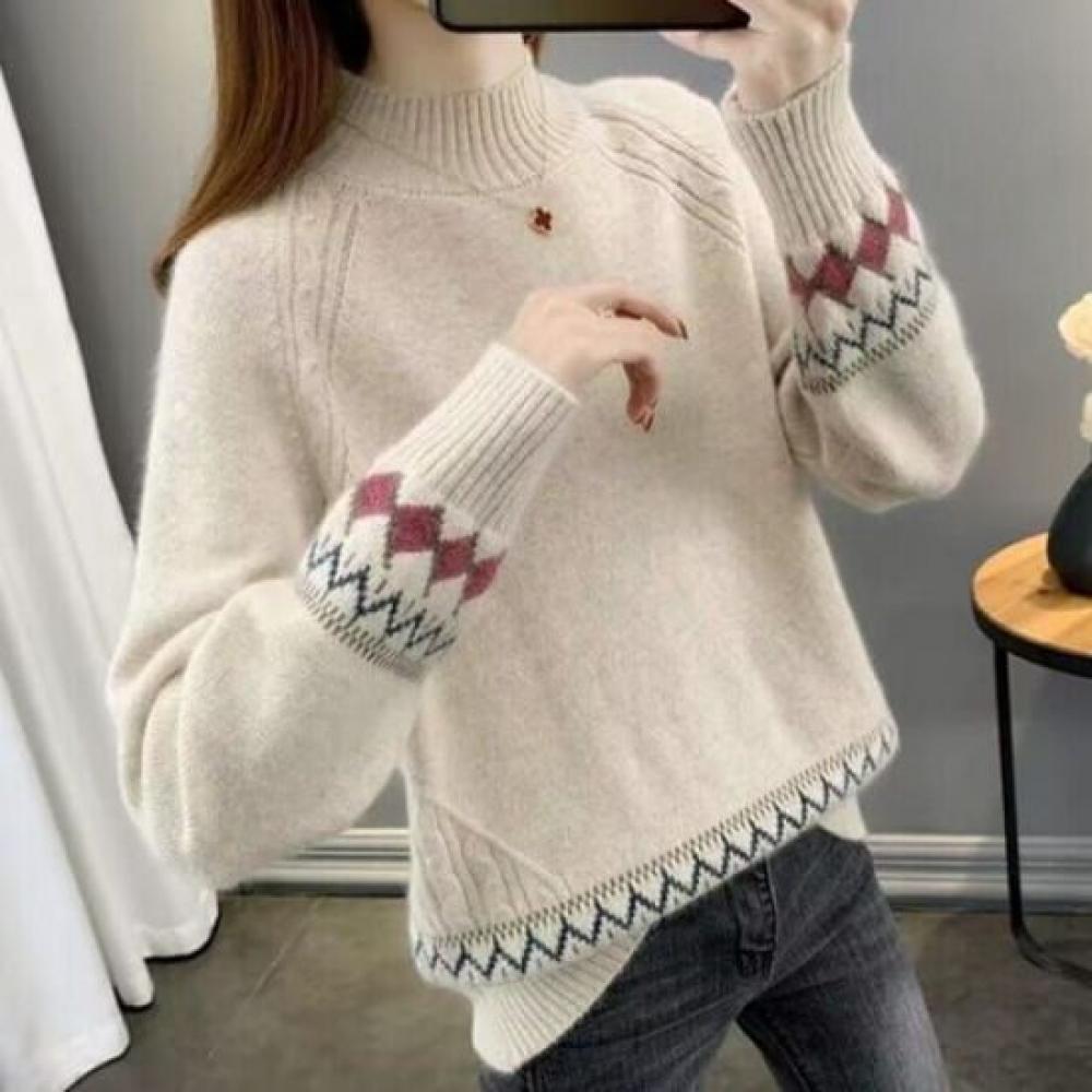 Navava Women Nordic Point Half Polo Long Sleeve Knit Sweater Nk3501