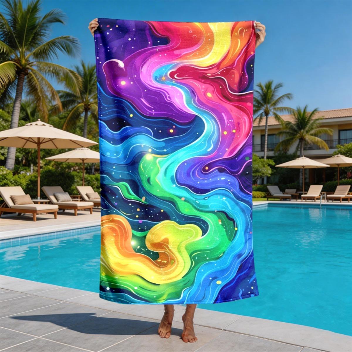 

Rainbow fluid marble pattern polyester microfiber beach towel is highly absorbent, suitable for swimming and beach outings W40*H60(CM)