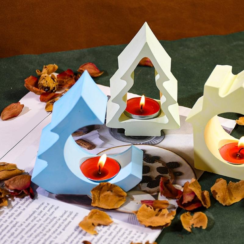 Candlestick Molds Silicone Crafts Mold House/Tree Shape Candle Stand Moulds Silicone Texture Ornament Molds for Candle