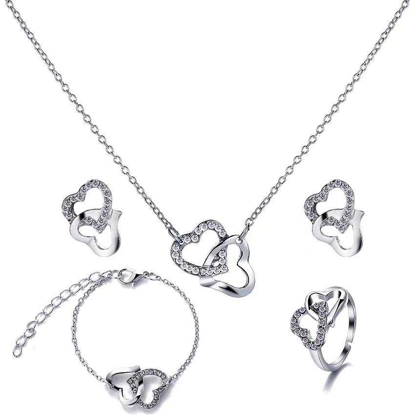 Chic Rhinestone Zircon Jewelry Set: Necklace, Earrings, Ring & Watch for Women