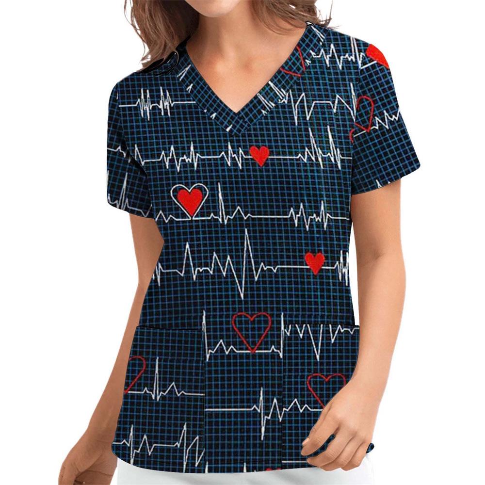 Women's T-shirt V-neck Nurse Uniform Casual and Comfortable Short Sleeved Women's Dreamy Printed T-shirt