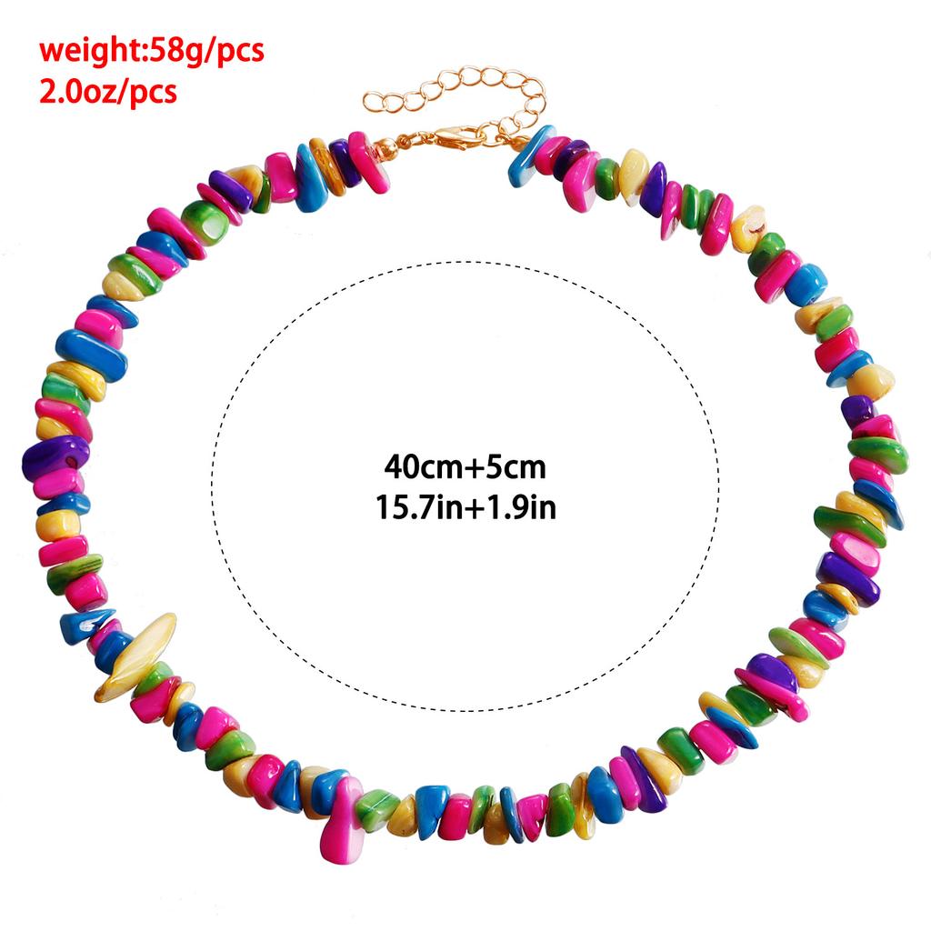 European and American simple design sense, colorful broken shells beaded necklace ins vacation beach wind versatile collarbone chain necklace