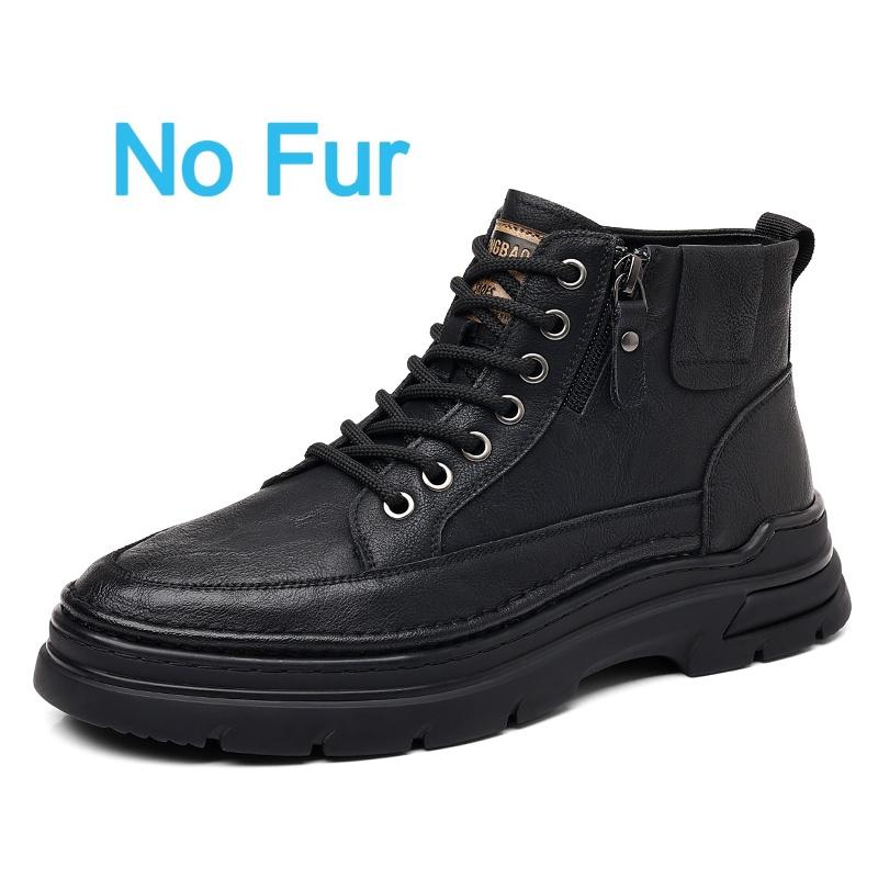 

Fashion 2024 Winter Men Round Toe Boots High Quality Fur Warm Lace-Up Walking Ankle Boots Thick Bottom Comfy Casual Office Oxford Shoes 38