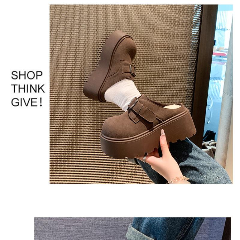 Fashion Winter Baotou Slippers Women's Fashion Round Head Deep Mouth Suede with Velvet Thick Sole Wedge Casual Shoes for Women