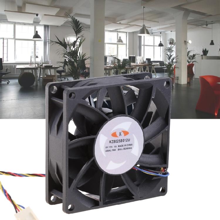 PWM Ball Bearing Fan KZ8025B012U DC 12V 4pin Cooling Fan CPU Cooler Chassis Radiator for Desktop Computer 6500RPM Fan