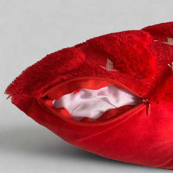 Red Heart Cushion Cover Plush Love Heart Throw Pillow Cover Romantic Fuzzy 3D Heart Pillow