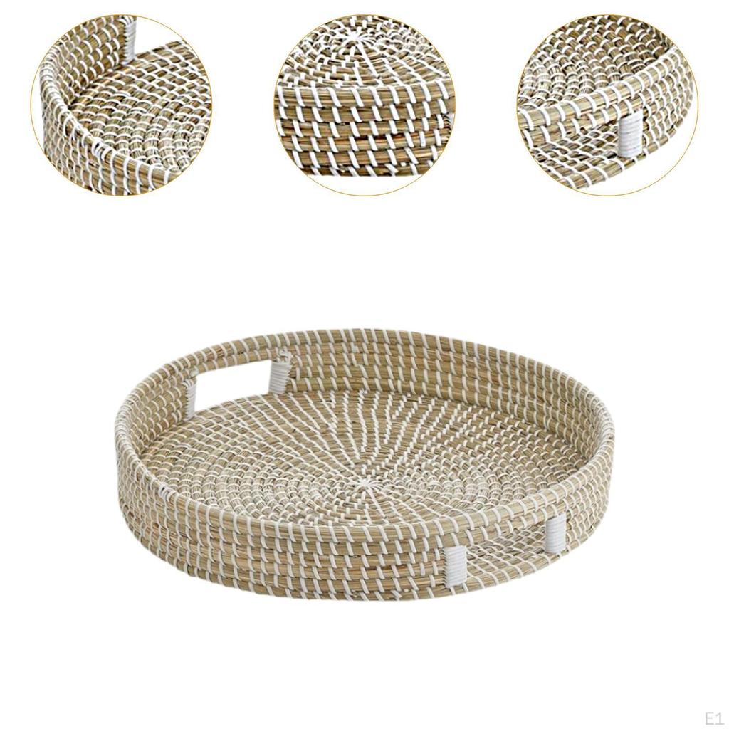 Seagrass Serving Basket Grass Weaving Tray Ottoman Platter Sea Fruit for Coffee