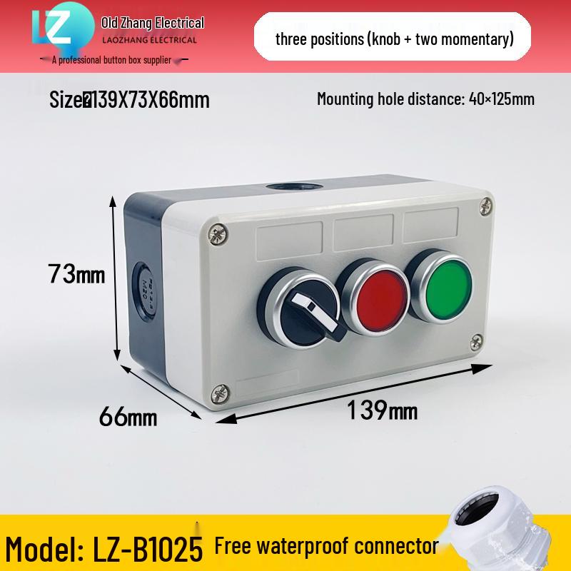 IP65 Waterproof Button Box with Emergency Stop & Indicator Light - 12345-Hole Plastic Enclosure