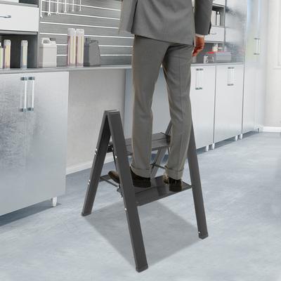 2-Step Folding Ladder, Aluminum Alloy Step Stool, 300kg Capacity, Black A-Shaped Ladder With Non-Slip Pedals for Home, Kitchen