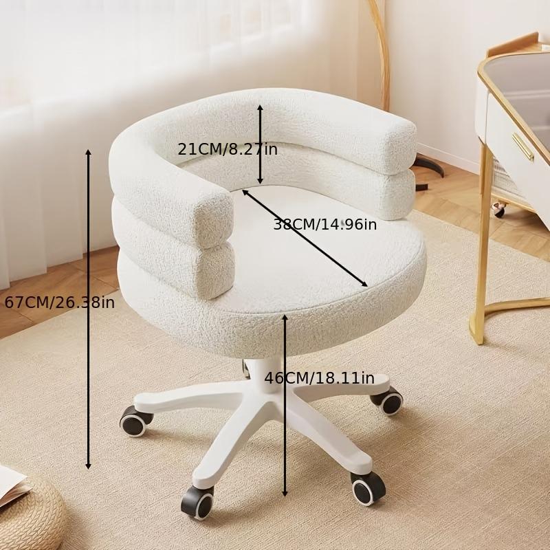 Cream French Style Vanity Stool, Rotating Ottoman with Polyester Upholstery, Sponge Filling, Hardwood Frame, Manual Recliner