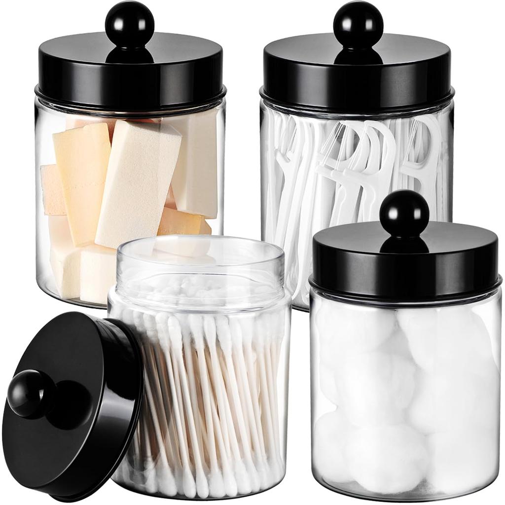 Bathroom Vanity Storage Organizer Set -- Farmhouse Decor Qtip Holder for Cotton Swabs,Makeup Sponges,Flossers,Paper Clips