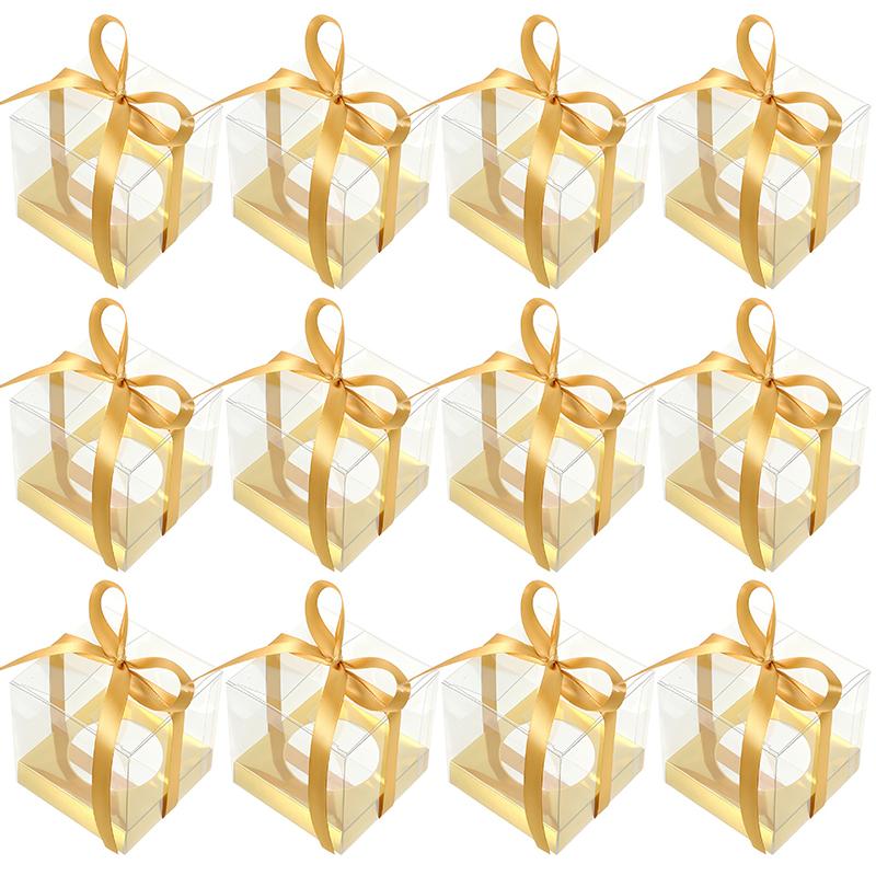 WTEMPO DIY Foldable Clear Gift Boxes with Ribbons for Wedding Favors Birthday Gifts and Festive Party Supplies Transparent Plastic Packaging Boxes