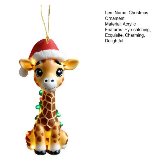 Giraffe Christmas Ornaments 2D Cartoon Giraffe Christmas Hanging Decor for Xmas Tree Acrylic Giraffe Gifts for Women Men