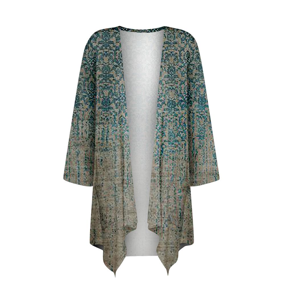 3/4-Ärmel Damen Retro-bedrucktes Oberteil, leichte Jacke, Strickjacke mit Tasche