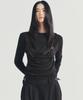 Nigaennikol Dot Shirring Drape Boat Neck Top_Black