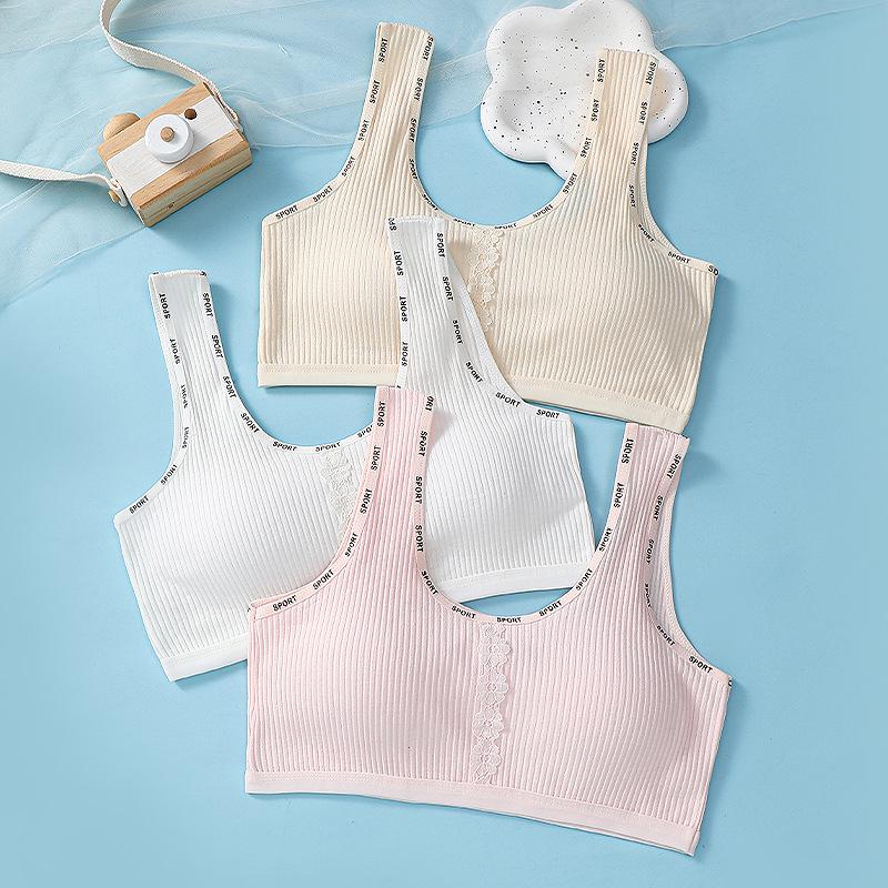 Girls' Breathable Fixed Cup Cotton Vest for Puberty - Strappy and Secure for Junior High & High School Students