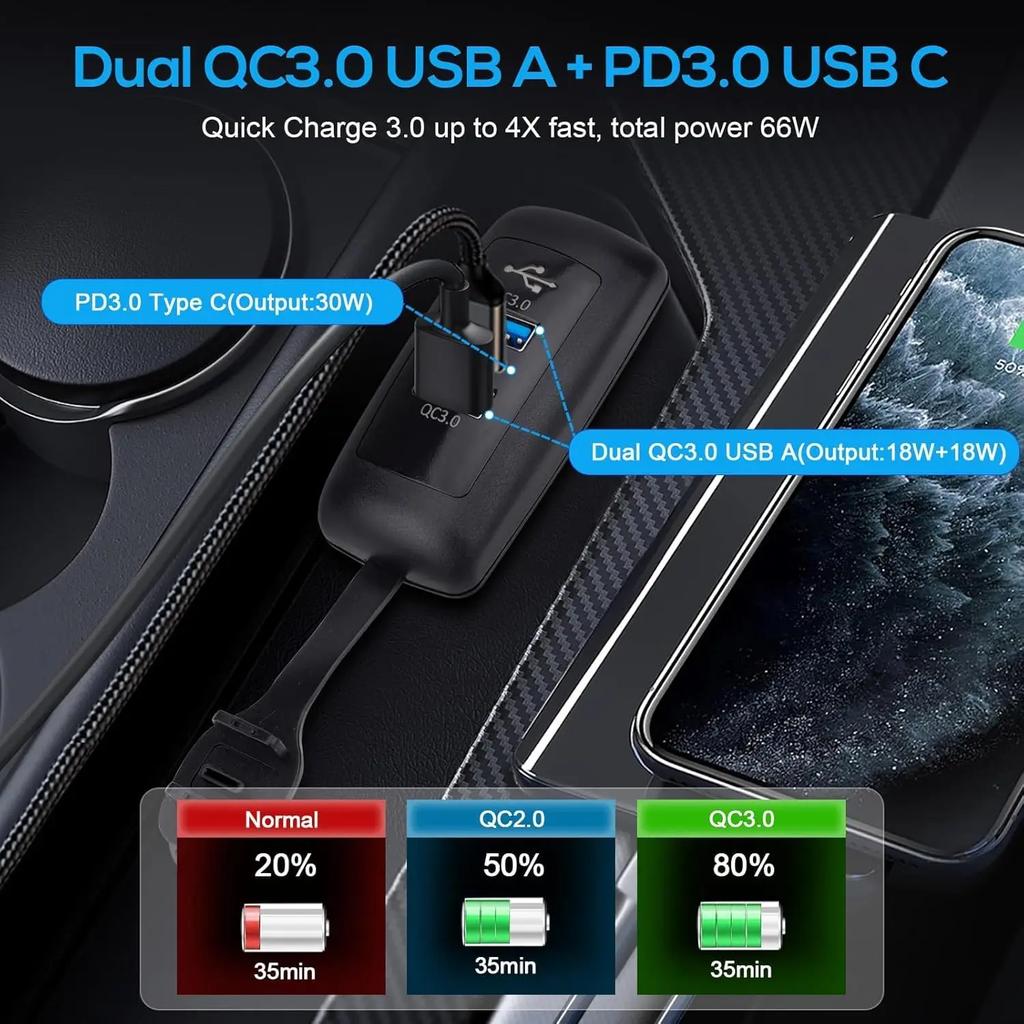 KEBIDUMEI 1/2pcs Car Charger 12V/24V Fast Charging Socket QC3.0+PD USB Outlet Waterproof Power Supply Adapter Car Accessories