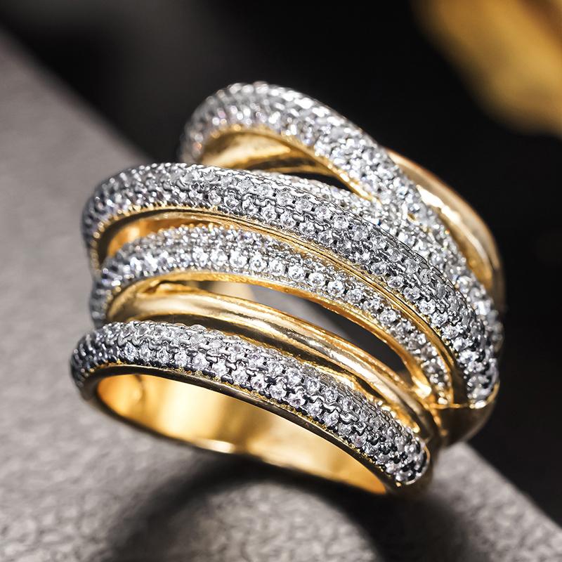 Huitan Stylish Rings with Multi-layer Cross Design Charming Modern Accessories for Women Versatile Chic Bright Jewelry for Party