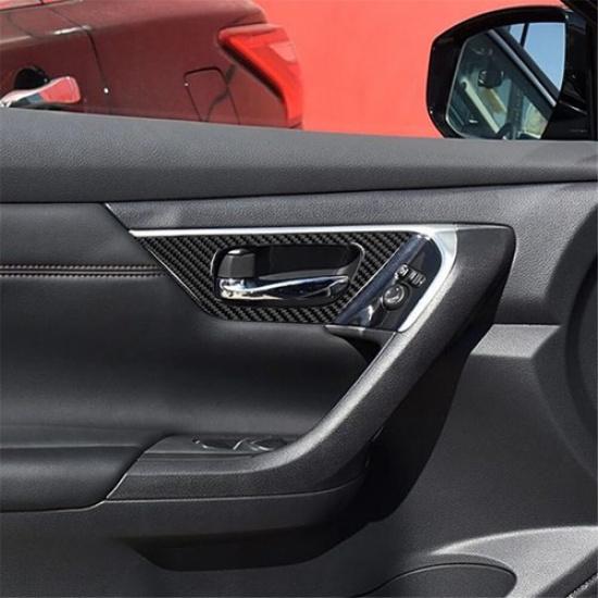 2Pcs Carbon Fiber Interior Front Door Handle Cover Trim For Nissan Altima Sedan