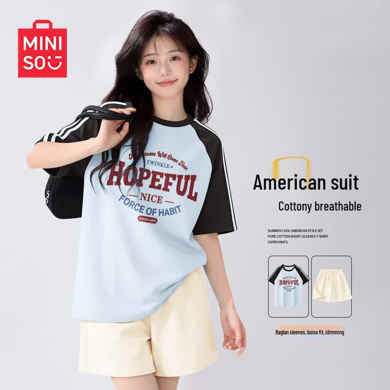 MINISO Women's Summer Casual Short Sleeve & Capri Set