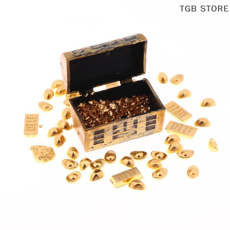 1:12 Dollhouse Miniature Pirate Treasure Chest Ingot Gold Bar Furniture Home Model Decor Toy Doll House Accessories