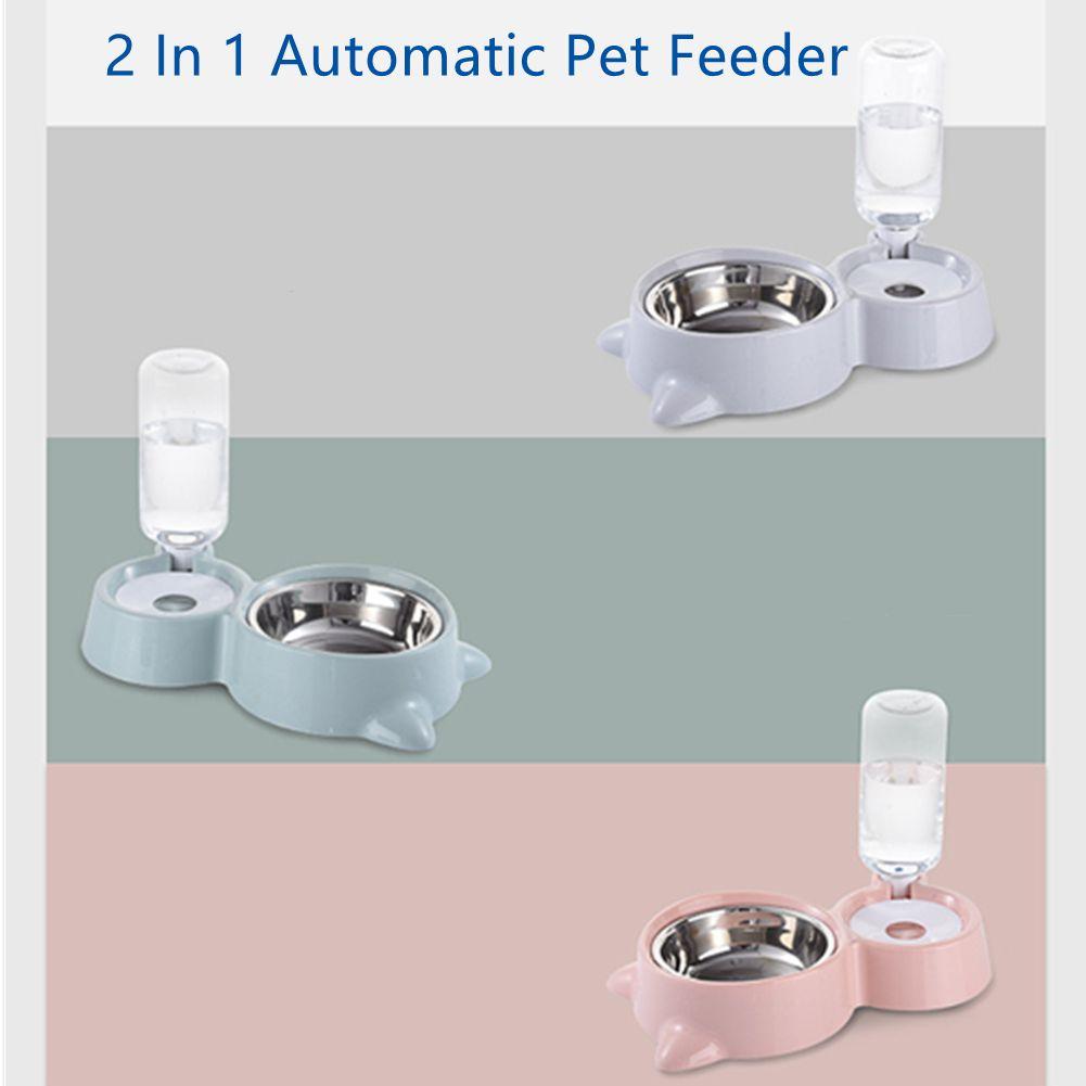 

Блюдо для еды с бутылкой для питья 2 в 1 Миска для кошек Кормушка для домашних животных Автоматический диспенсер для воды в форме кошачьих ушей