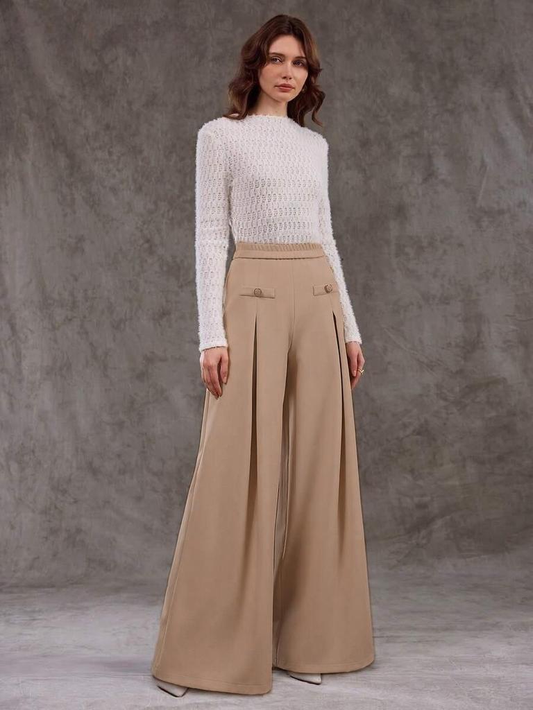 European High Waist Casual Wide-Leg Pants for Women - Elegant and Stylish