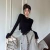 Gray Fringed Irregular Shirt Women's Autumn Inner Long-sleeved Knitted Sweater Short