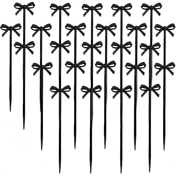 30 pcs Pink Bow Cocktail Picks, Cute Fruit Skewers Acrylic Bowknot Toothpicks, Coquette Party Decorations for