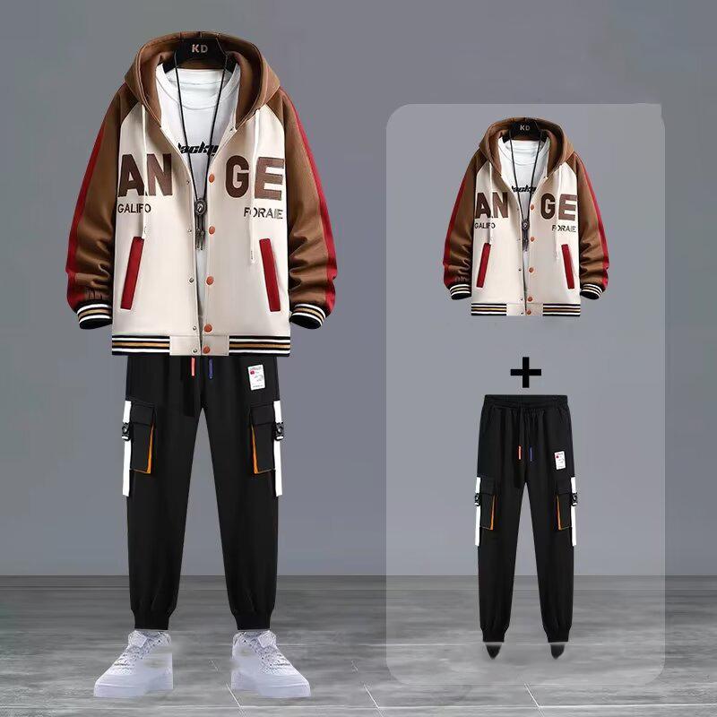 Spring Autumn Men Sets Tracksuit Casual Joggers Hooded Sportswear Jackets Pants Hip Hop Running Sports Suit