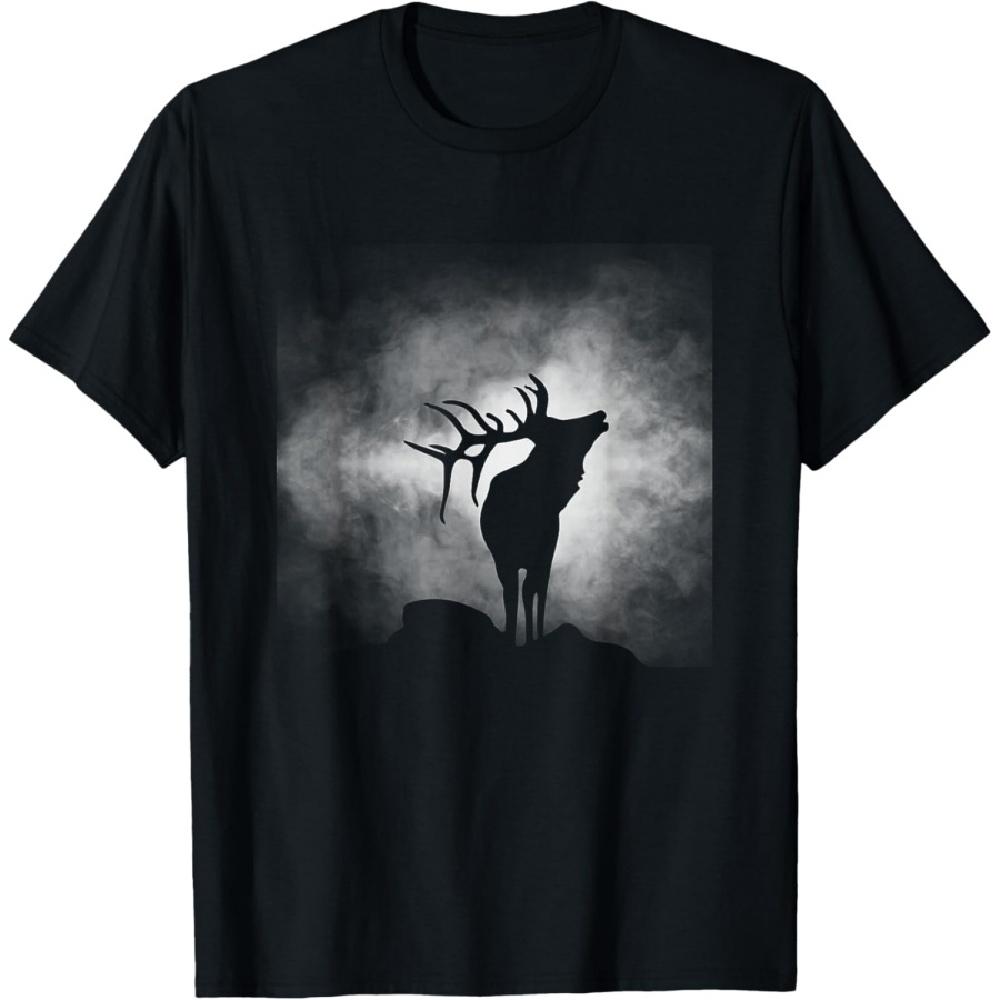 

BASBO Outdoor Antlers Elk Deer T-Shirt, Small, Black S
