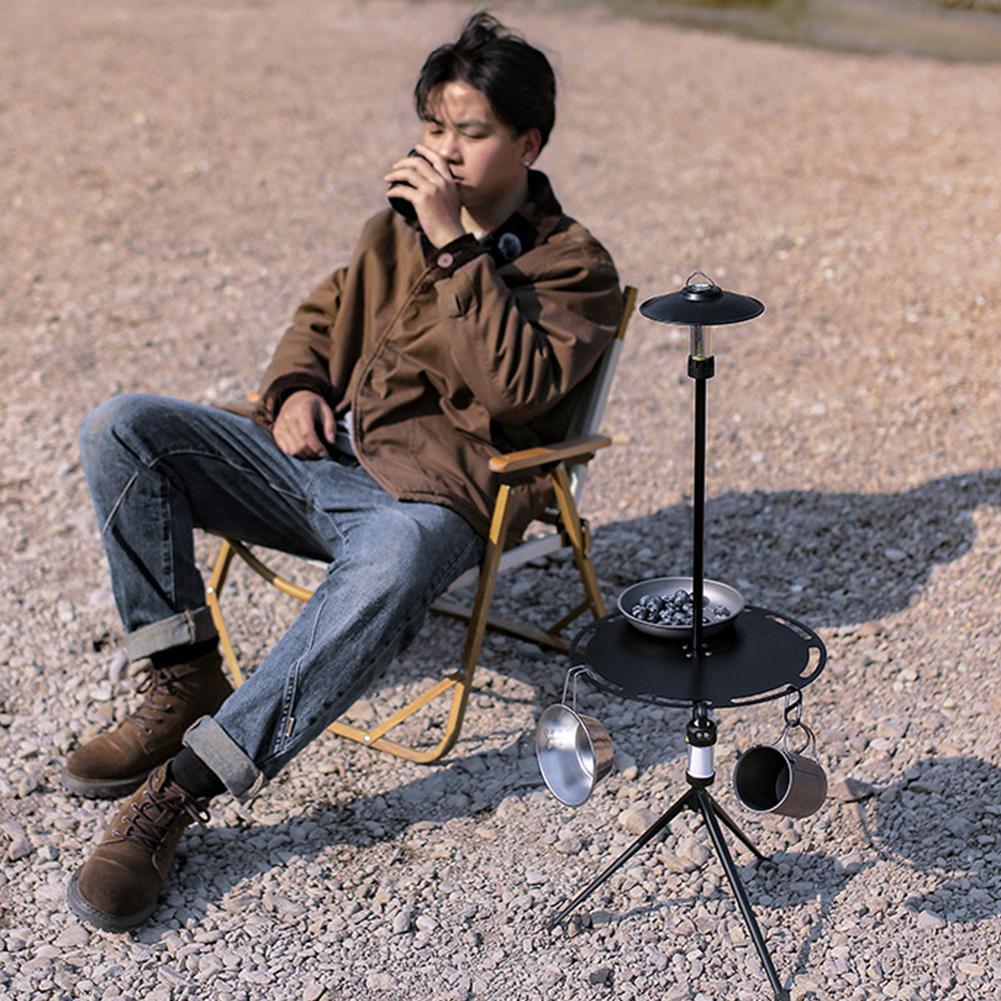 Tragbarer Esstisch Hohe Tragfähigkeit Teleskopischer Campingtisch mit Lichtmast Stativ Aufbewahrungstasche Outdoor-Möbel