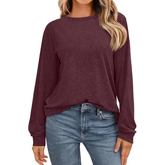 2024 Women's Long-Sleeved Loose Round Neck Pullover Casual Basic T-shirt