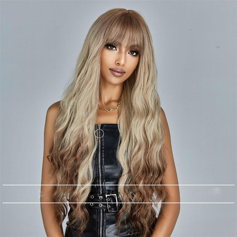 Fluffy Wig Full-Head Wig Gradient Golden Long Fashion Fashion Curly Hair Natural