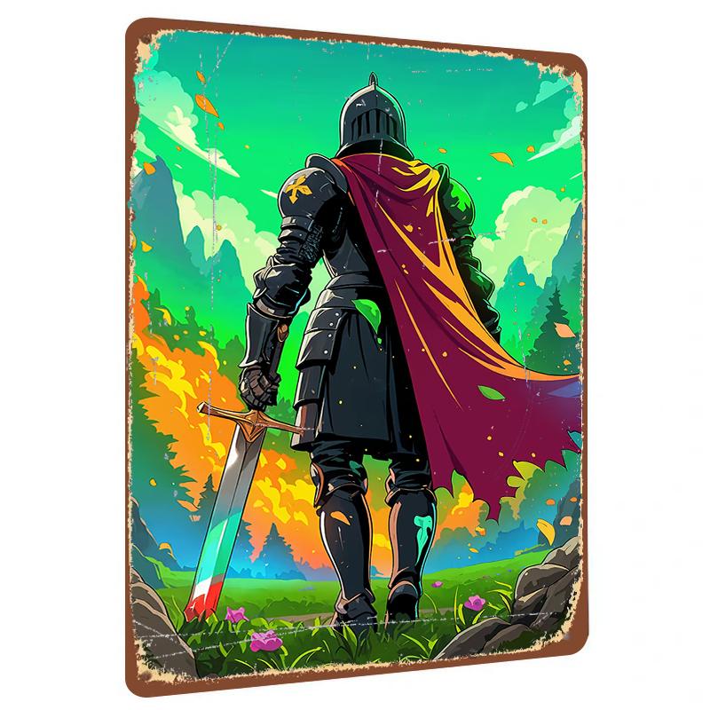 

Custom Medieval Knight Backdrop Iron Painting Forest Landscape Metal Wall Art Home Decor 20x30cm（7.8x11.8inch）