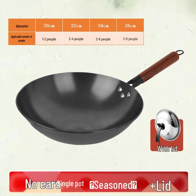 Jiuhuang Antihaft-Eisen-Wok mit rundem Boden - Unbeschichtet, Rostfrei, Kein Einbrennen erforderlich