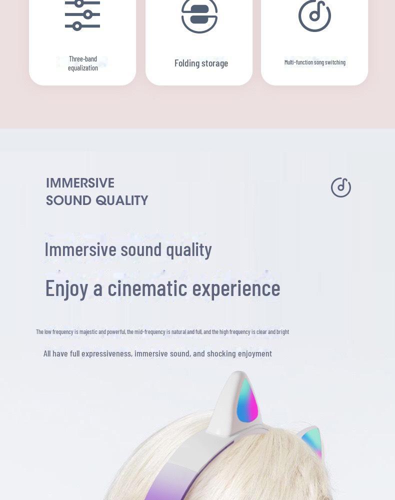 STN28PRO Cat Ear Wireless Bluetooth Headset - Gradient Color, Luminous, Foldable, Head-Mounted Gaming Headphones