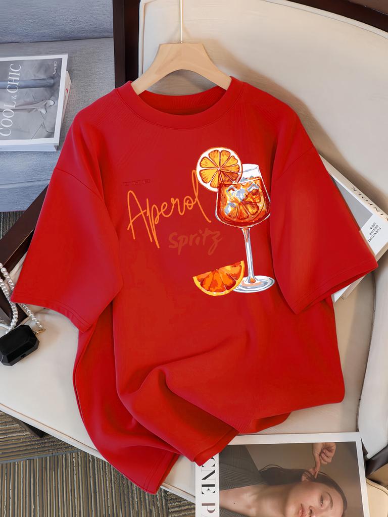 Lemon Red Wine Printed T-Shirt Women Cotton Y2K T Shirts All-Match Summer Clothing Comfortable Oversized Female Tee Tops