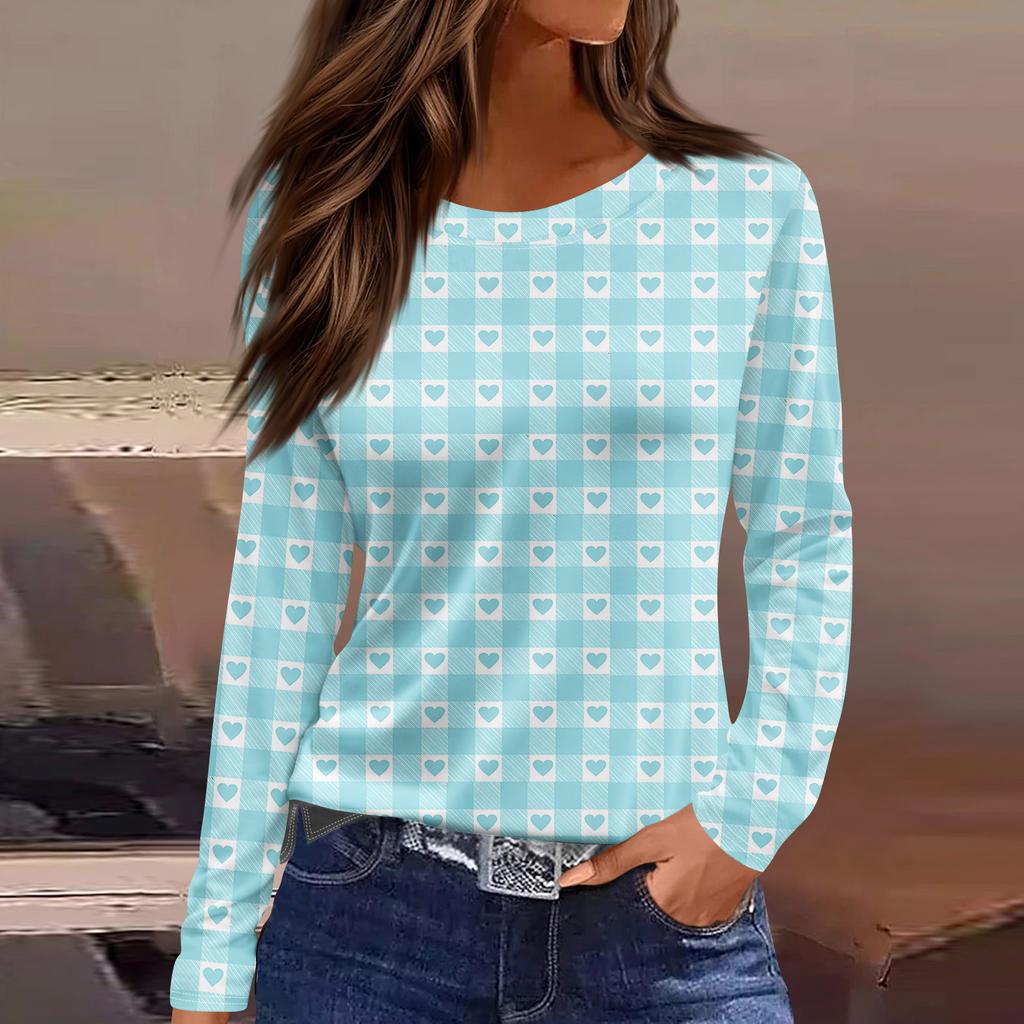 Women's Fashion Hem Slit Casual Floral Print Round Neck Long Sleeve Top