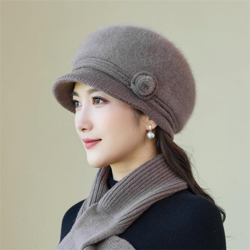 Wool Hat Women's Autumn and Winter Velvet Warm In the Elderly Mother Hat Ear Protection Cold Thickened Foreign Gas Knitted Hat